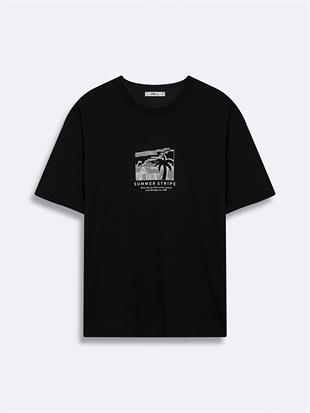 LTB SEZONO Erkek Sıfır Yaka Kısa Kol Regular Siyah T-Shirt 1225841796089