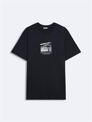 LTB SEZONO Erkek Sıfır Yaka Kısa Kol Regular Siyah T-Shirt 1225841796089