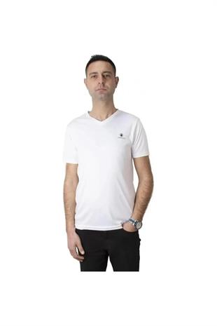 Lumberjack CT104 PES V T-SH 5F V Yaka Kırık Beyaz Erkek Kısa Kol T-shirt 101939404