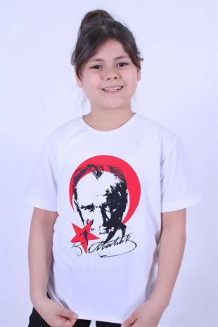 Atatürk Baskılı Atatürk Imzalı Unisex Çocuk T-shırt
