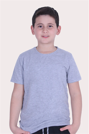 Basic Bisiklet Yaka %100 Pamuk Likralı Düz Unisex Çocuk T-shirt
