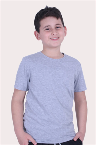 Basic Bisiklet Yaka %100 Pamuk Likralı Düz Unisex Çocuk T-shirt