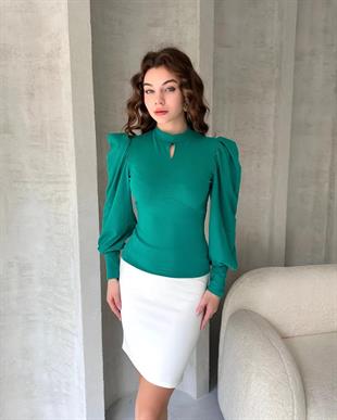 Defile Öpücük Yaka Prenses Kol Crep Bluz