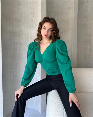 Defile V Yaka Drape Detaylı Crep Bluz