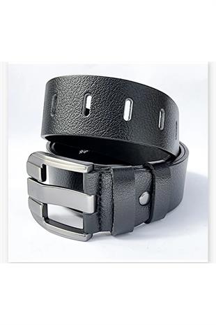 Elit Spor %100 Hakiki Deri Erkek Spor Siyah Çelik Toka Kemer 4 cm