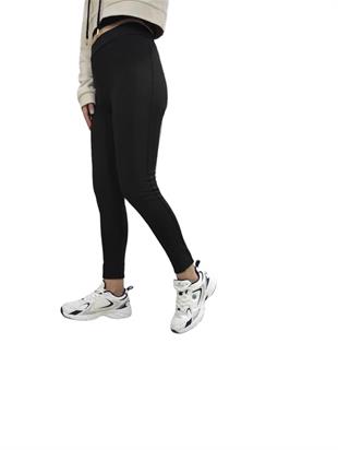 Kadın Siyah Kışlık Toparlayıcı Yanları şeritli  Tayt