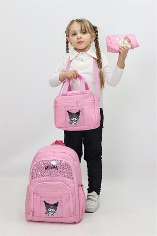 Probag Kız Çocuk Kuromi Temalı 3lü Okul Çanta Seti Sırt Çantası Termal Beslenme Çantası Kalemlik