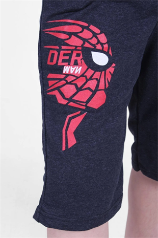 spiderman Baskılı Yüksel Bel Cepli Erkek Çocuk Antrasit Kapri Şort