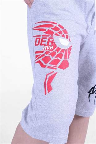 spiderman Baskılı Yüksel Bel Cepli Erkek Çocuk Gri Kapri Şort