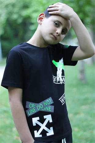 X Baskılı %100 Pamuk Erkek Çocuk T-shirt 9-16 Yaş