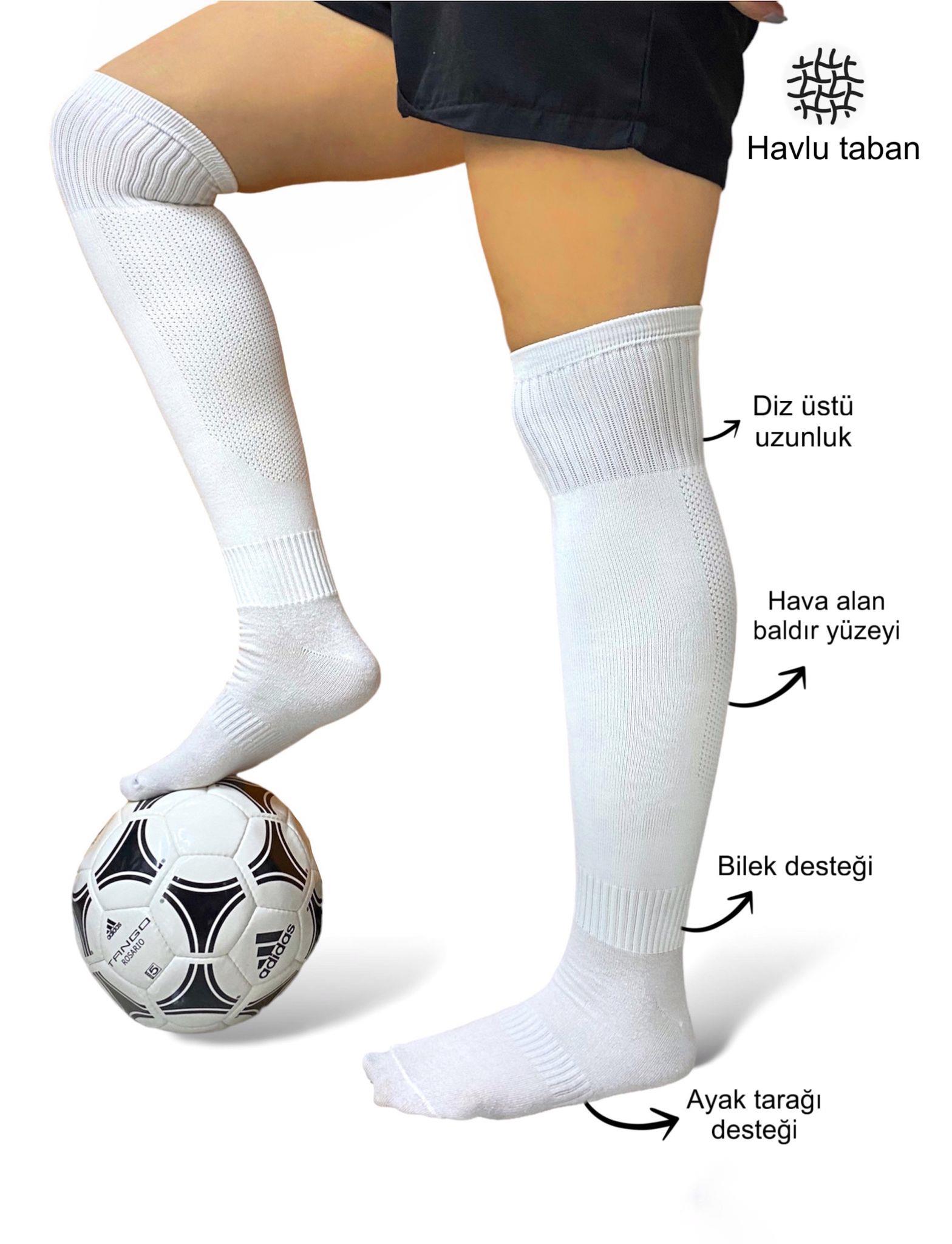 Yetişkin Profesyonel Baldır Fileli Beyaz Futbol Çorabı Tozluk Halı Saha  Çorabı Konç (40-46) KARTAL-PROF