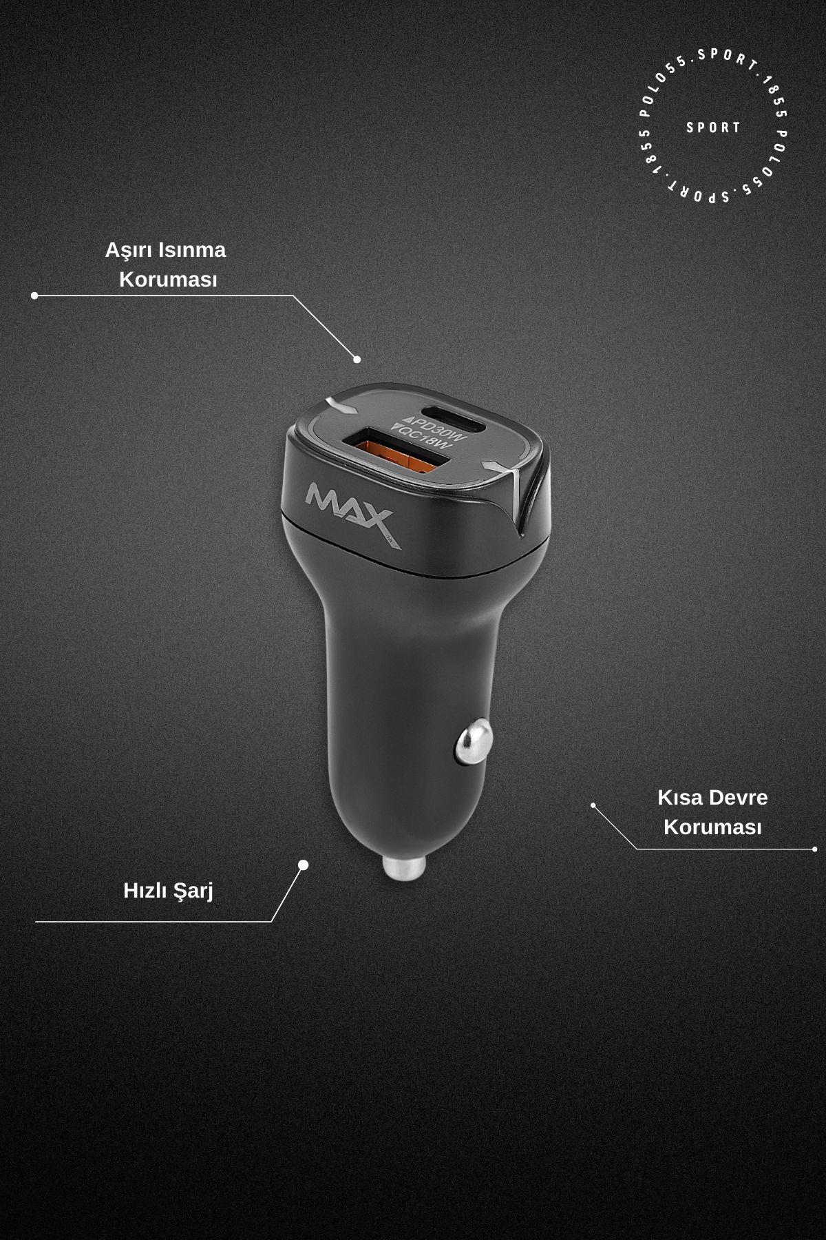  polo55.sport.1855 48W Pd Type-A + Type-C Usb Araç Içi  Siyah Şarj Adaptörü Başlığı