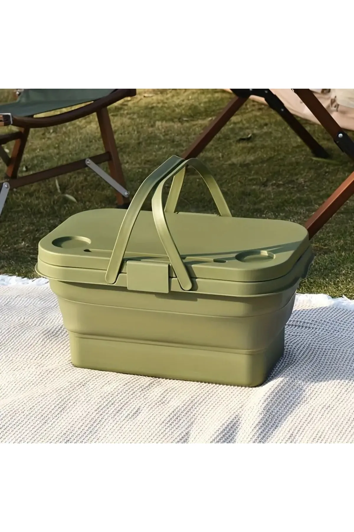 Çok Amaçlı, Açık Yeşil Ve Masaya Dönüşen - Katlanabilir Piknik Sepeti Açık Yeşil
