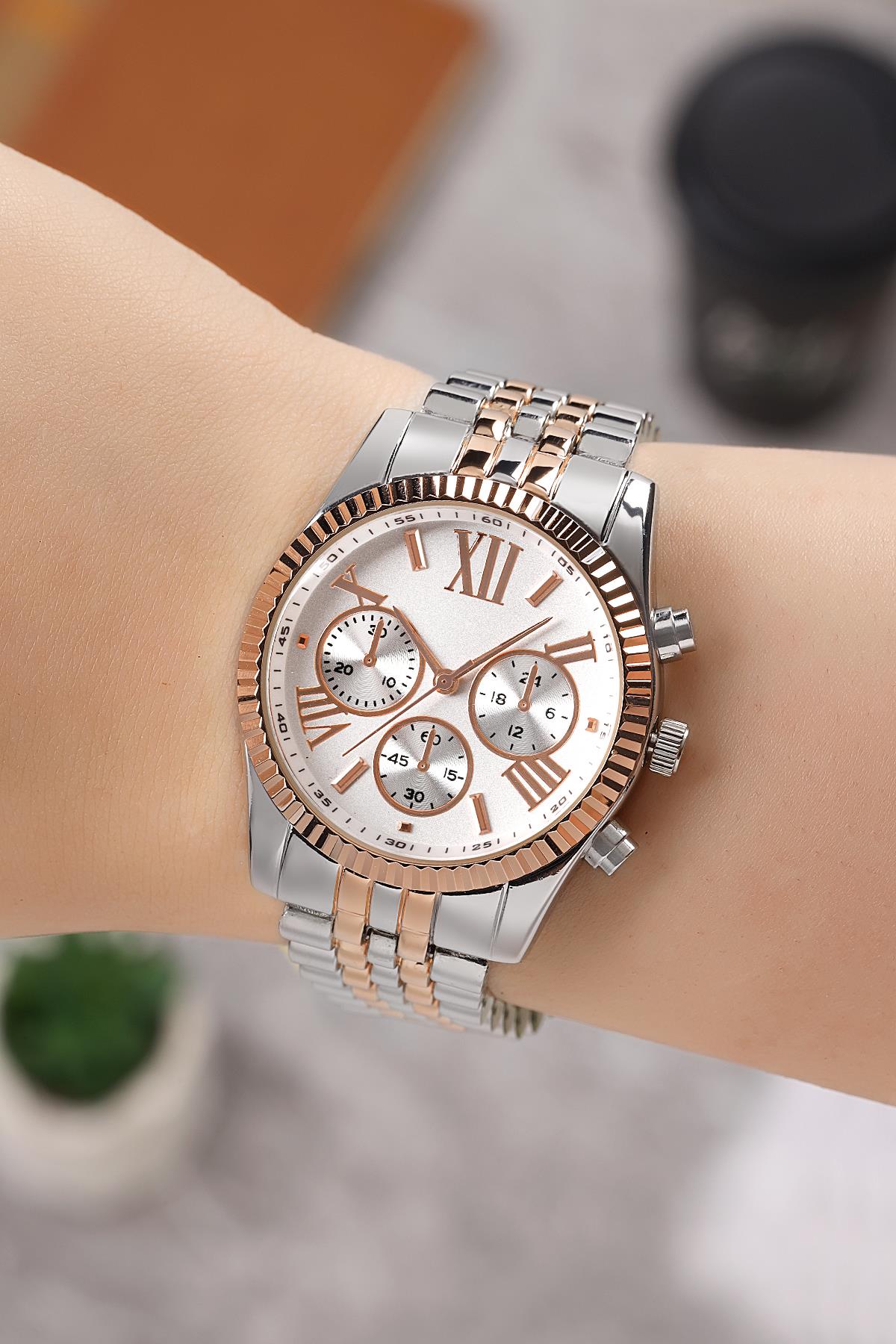 Dekoratif Göstergeli Gümüş Metal Kordon Unisex Kol Saati PLUM004R002