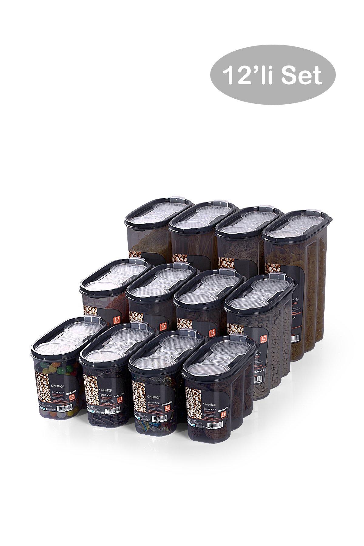 King Mop 12'li Sızdırmaz Kapaklı Erzak Saklama Kabı Seti 4 x (1200 Ml, 1700 Ml, 2400 Ml) FÜKMMSK-01
