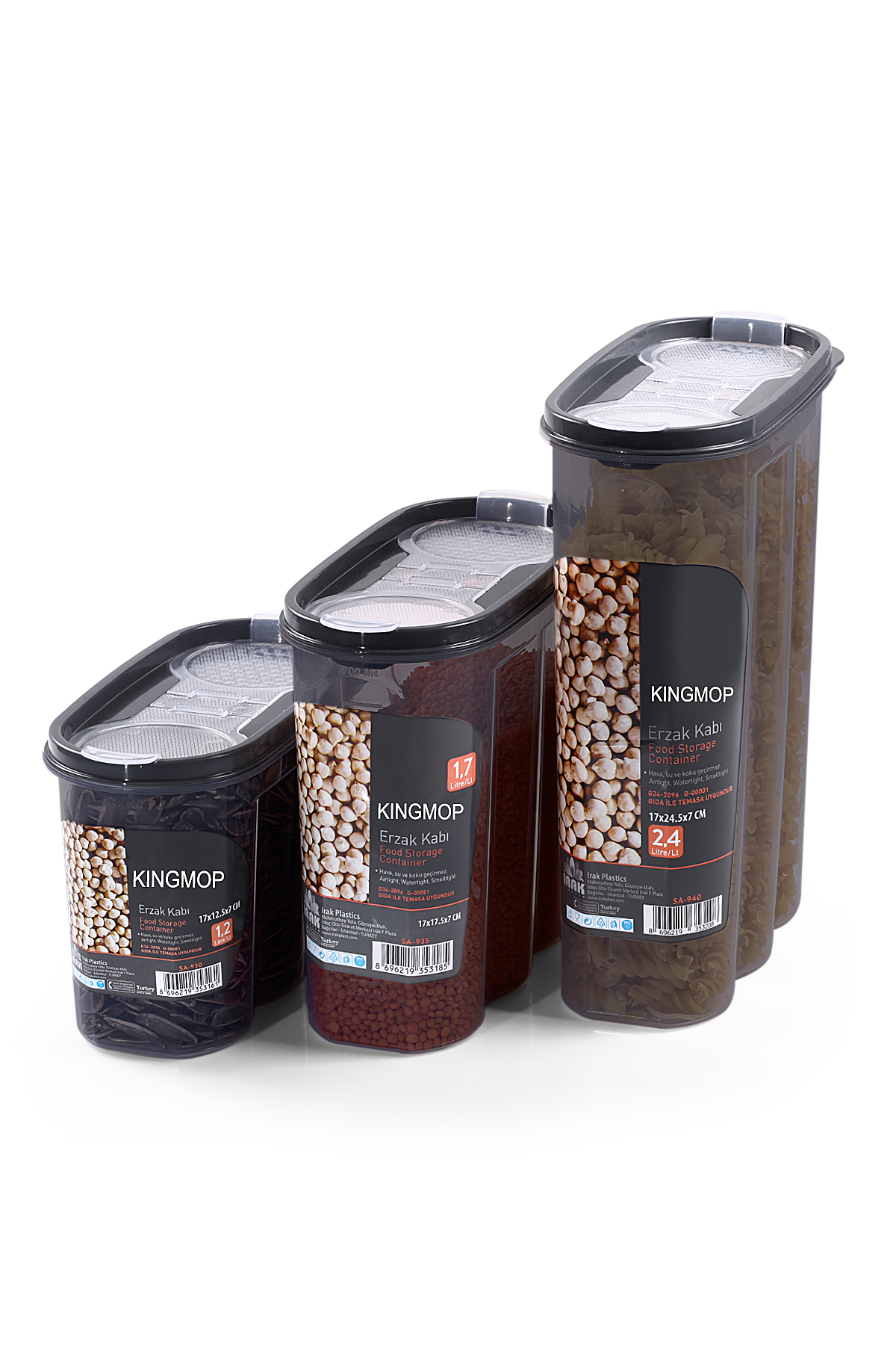 King Mop 3'lü Sızdırmaz Kapaklı Erzak Saklama Kabı Seti 1 x (1200 Ml, 1700 Ml, 2400 Ml) FÜKMMSK-01