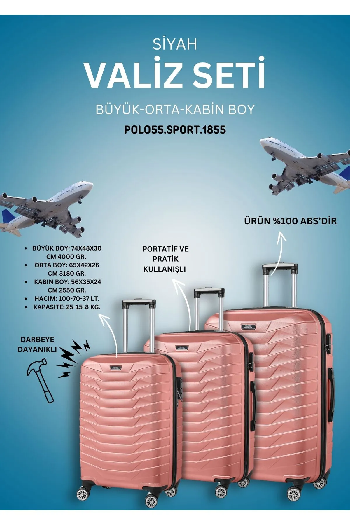 Lila 3'lü Valiz Seti