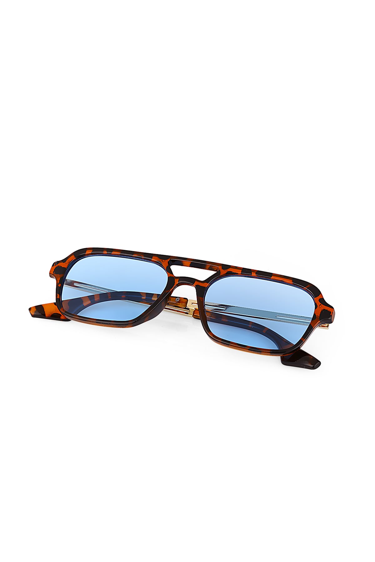 Polo55 Leopard Çerçeve Mavi Lens Retro Tasarım Pilot Model Erkek Güneş Gözlüğü