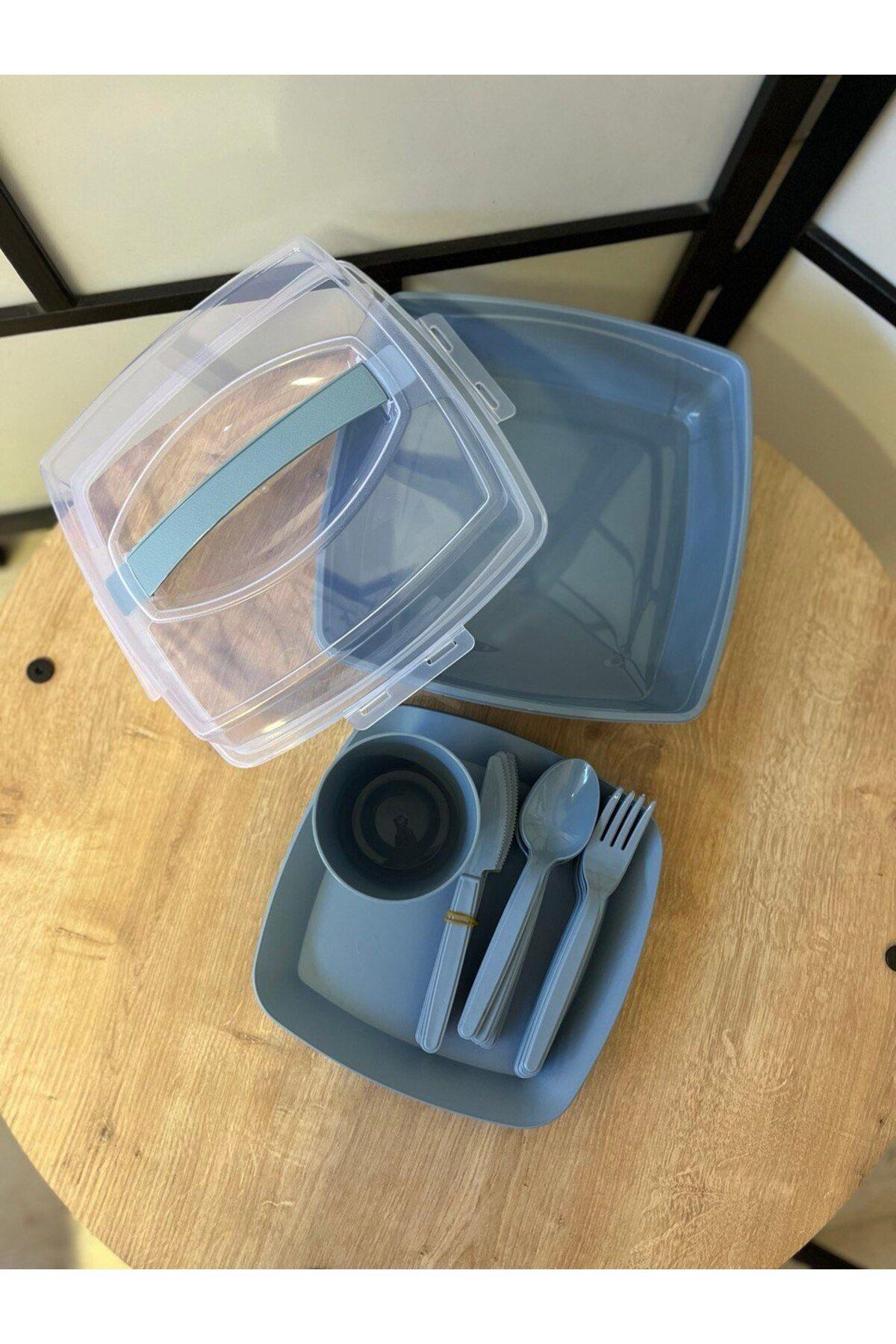 polo55.sport.1855 HOME Mavi 31 Parça Piknik Seti (6 Bardak, 6 Çatal, 6 Bıçak, 6 Tabak, 6 Kaşık, 1 Taşıma Çantası)