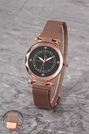 PLKHM006R02 Dört Taşlı Kadran,Prizma Cam,Hasır Örme Mıknatıslı Kordon, Kadın ROSE Kol Saati
