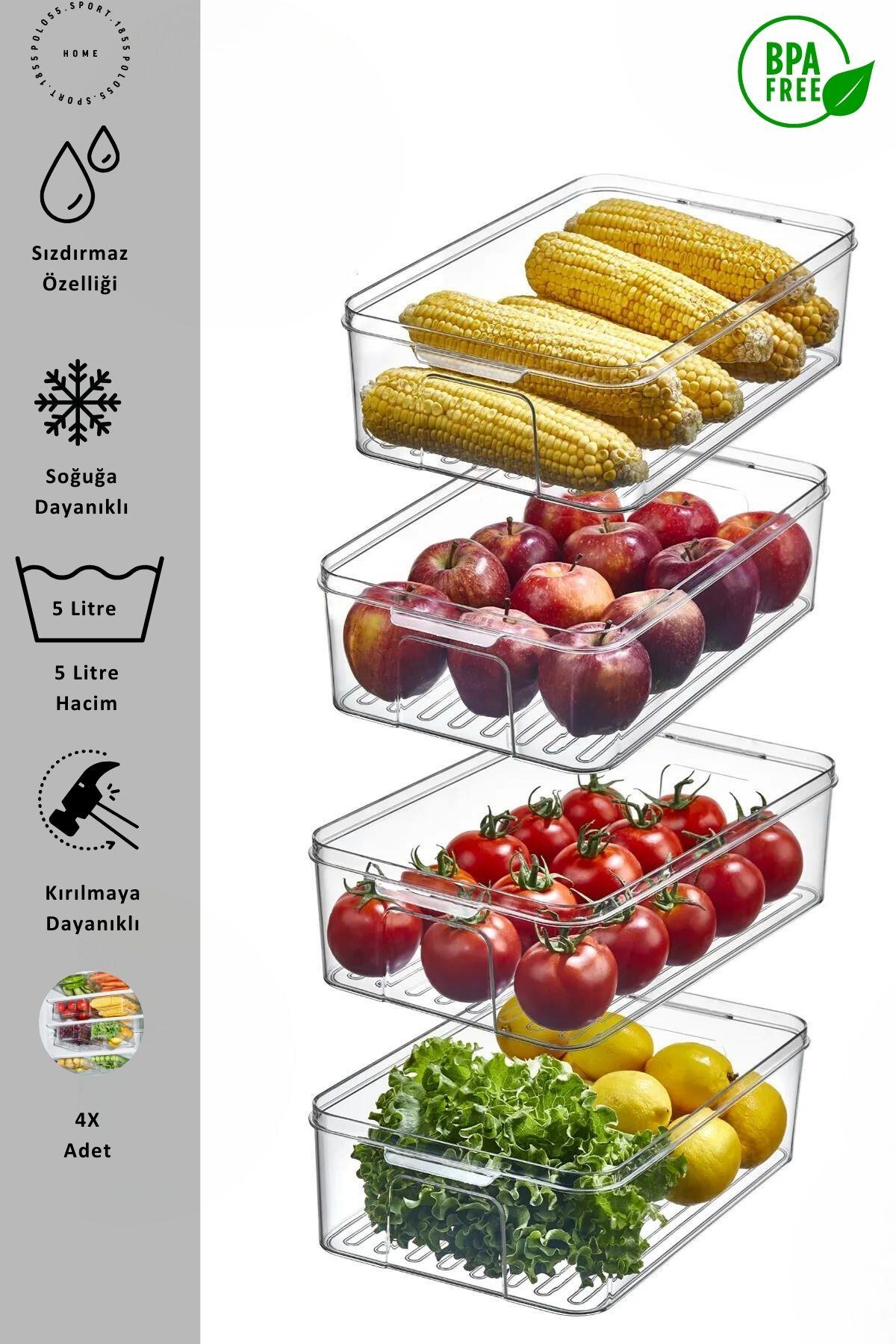 4'lü 5 Litre Sızdırmaz Buzdolabı Saklama Kabı Seti