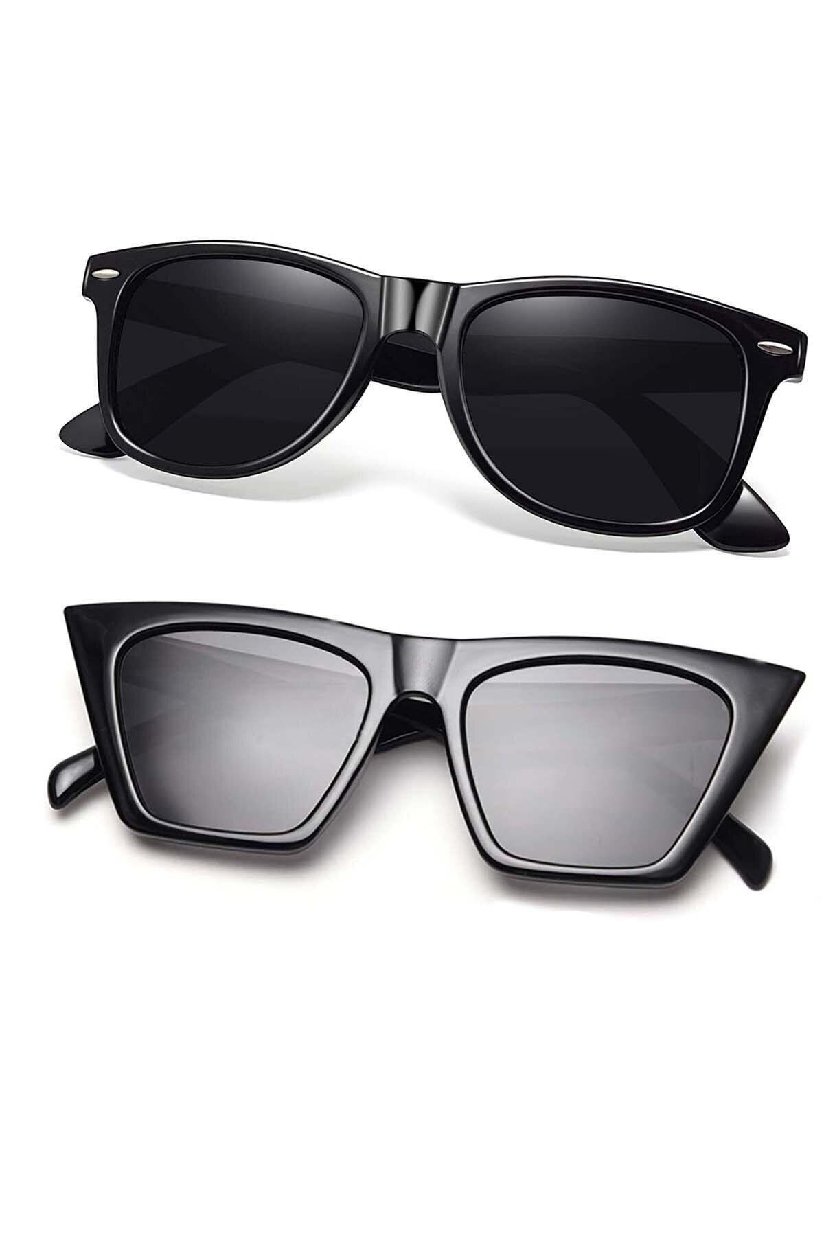 8045set04 Vintage Cat Eye Ve Wayferer Model 2'li Kadın Gözlük Seti