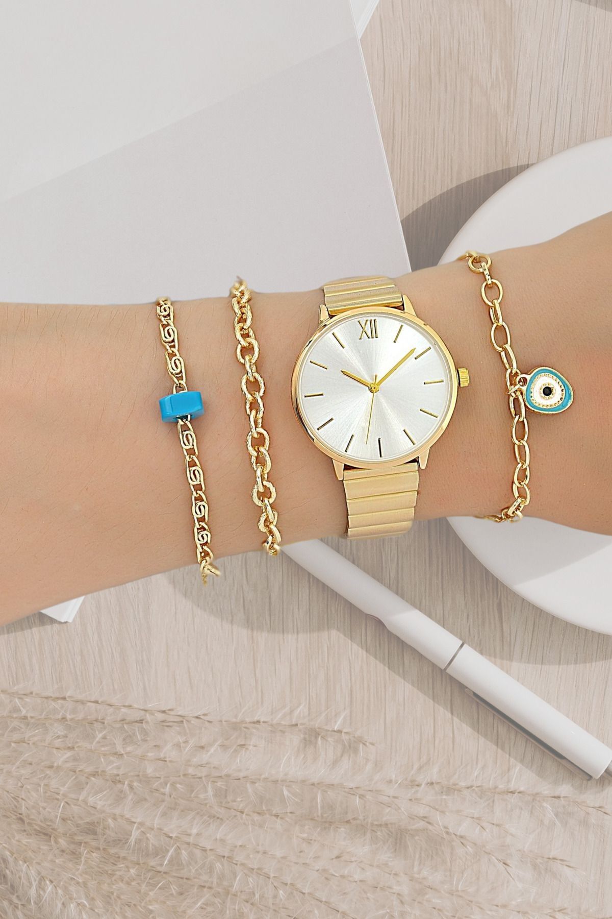 Basic Hasır Gold Metal Kadın Kol Saati