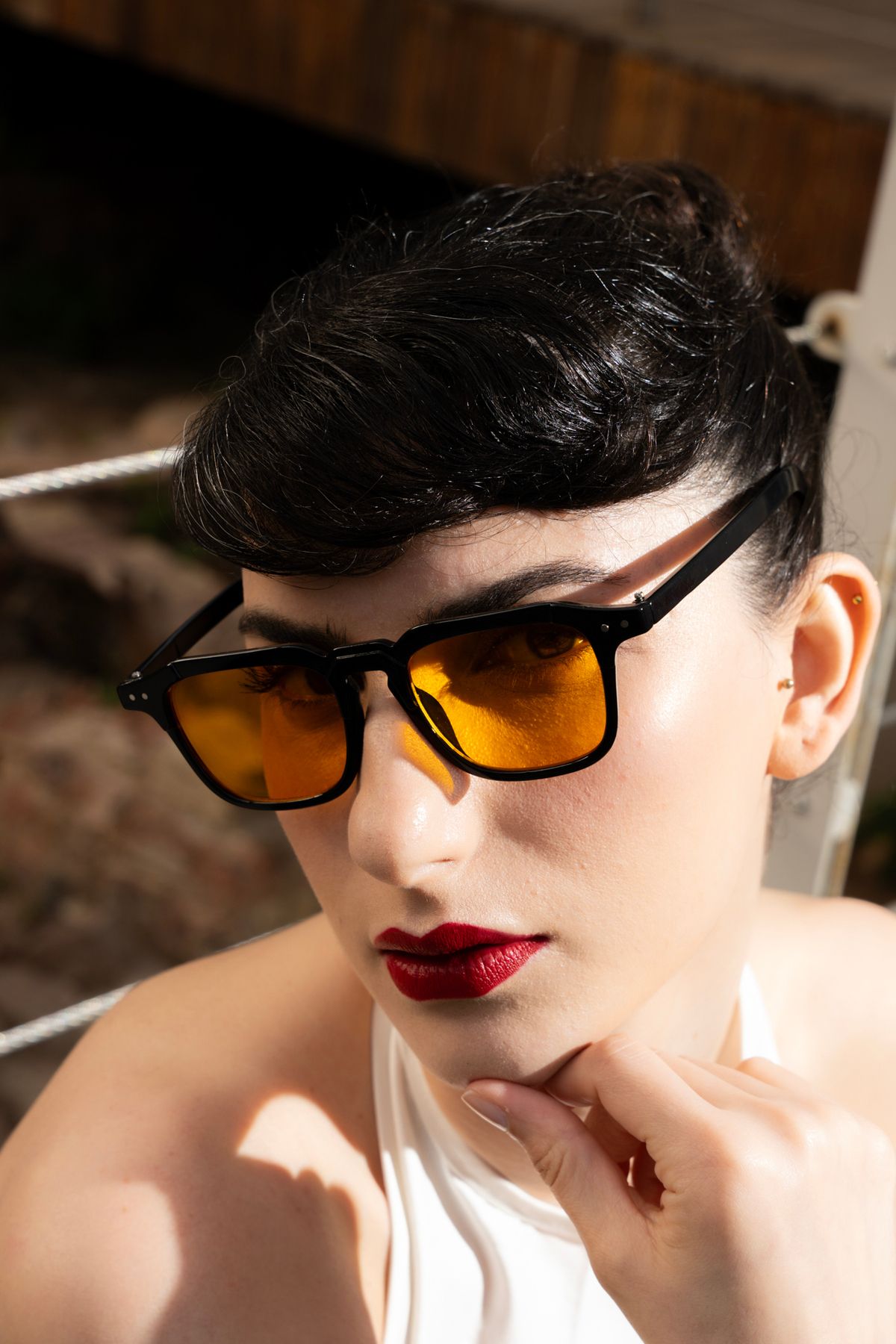 Kare Stil Iki Noktalı Retro Turuncu Kadın Güneş Gözlüğü