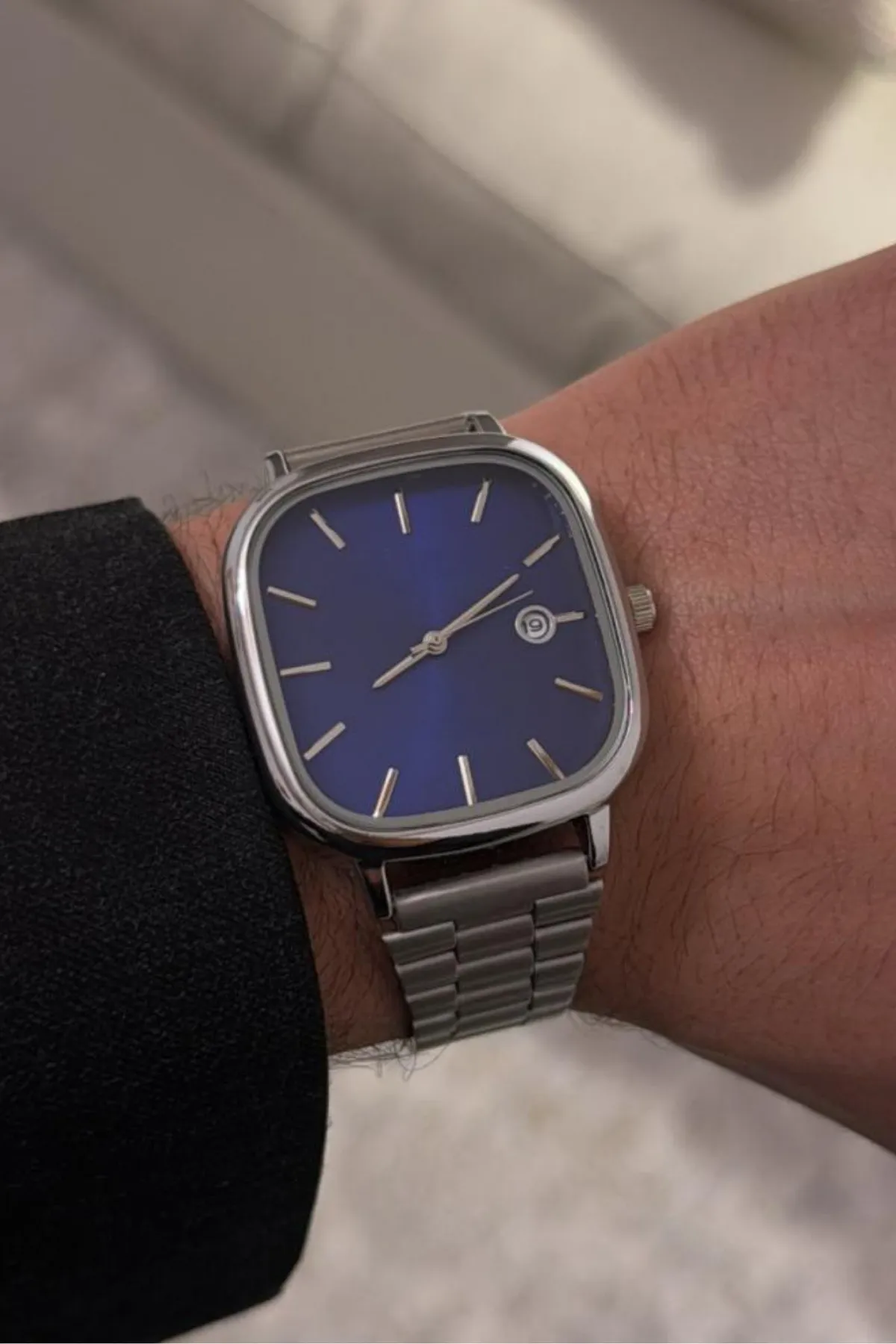 Lacivert Kadranlı Gümüş Takvimli Erkek Kol Saati