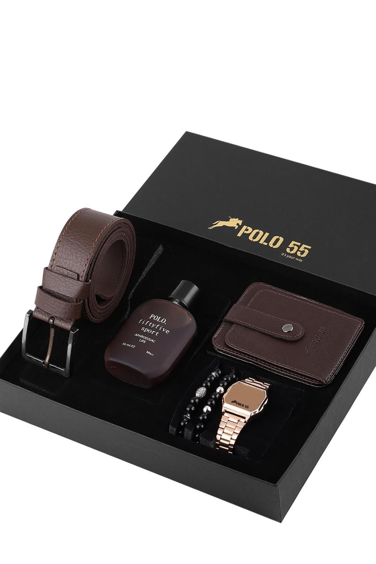Özel Kutulu Erkek Kemer, Cüzdan, Bileklik, Parfüm ve Saat Seti