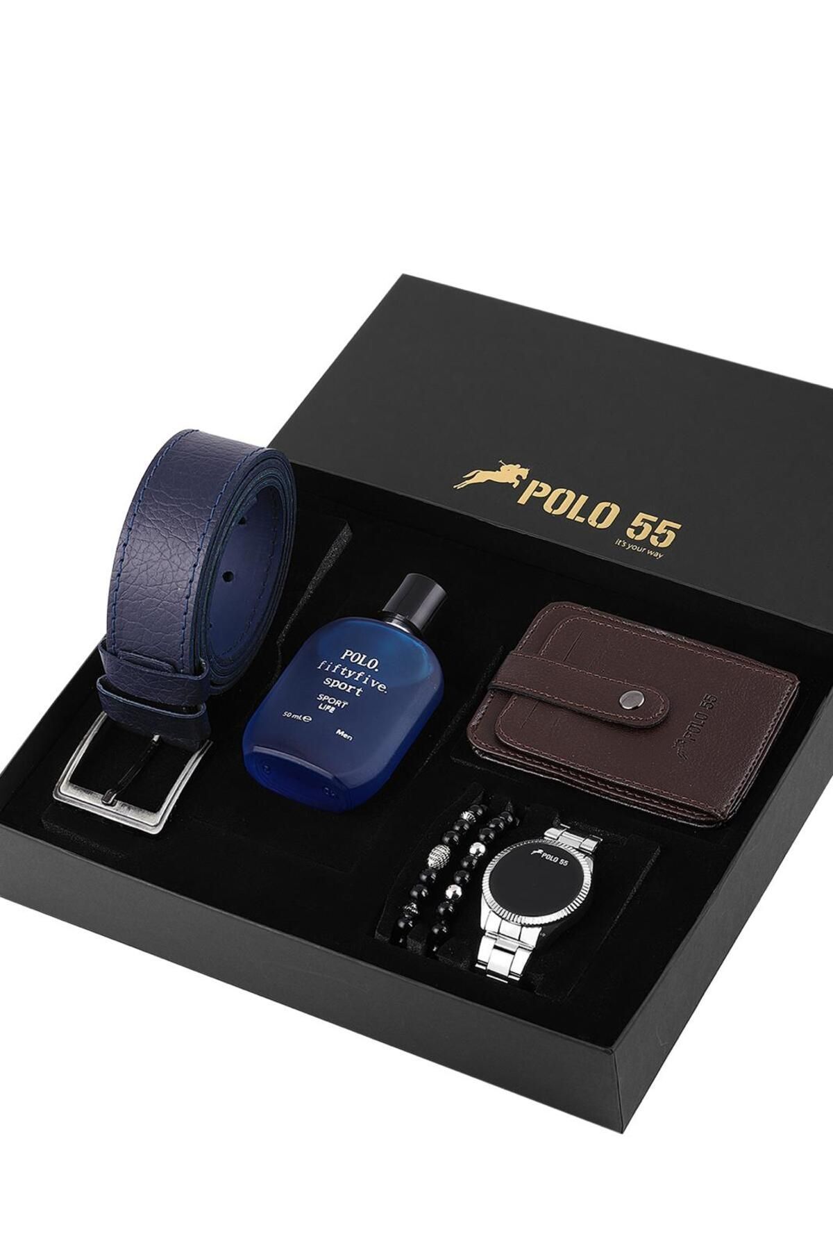 Özel Kutulu Erkek Kemer, Cüzdan, Bileklik, Parfüm ve Saat Seti
