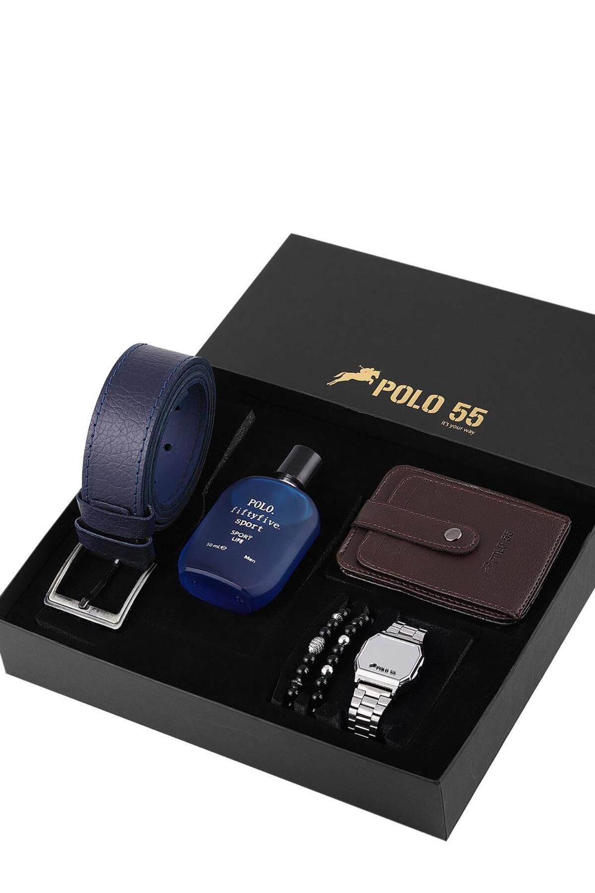 Özel Kutulu Erkek Kemer, Cüzdan, Bileklik, Parfüm ve Saat Seti