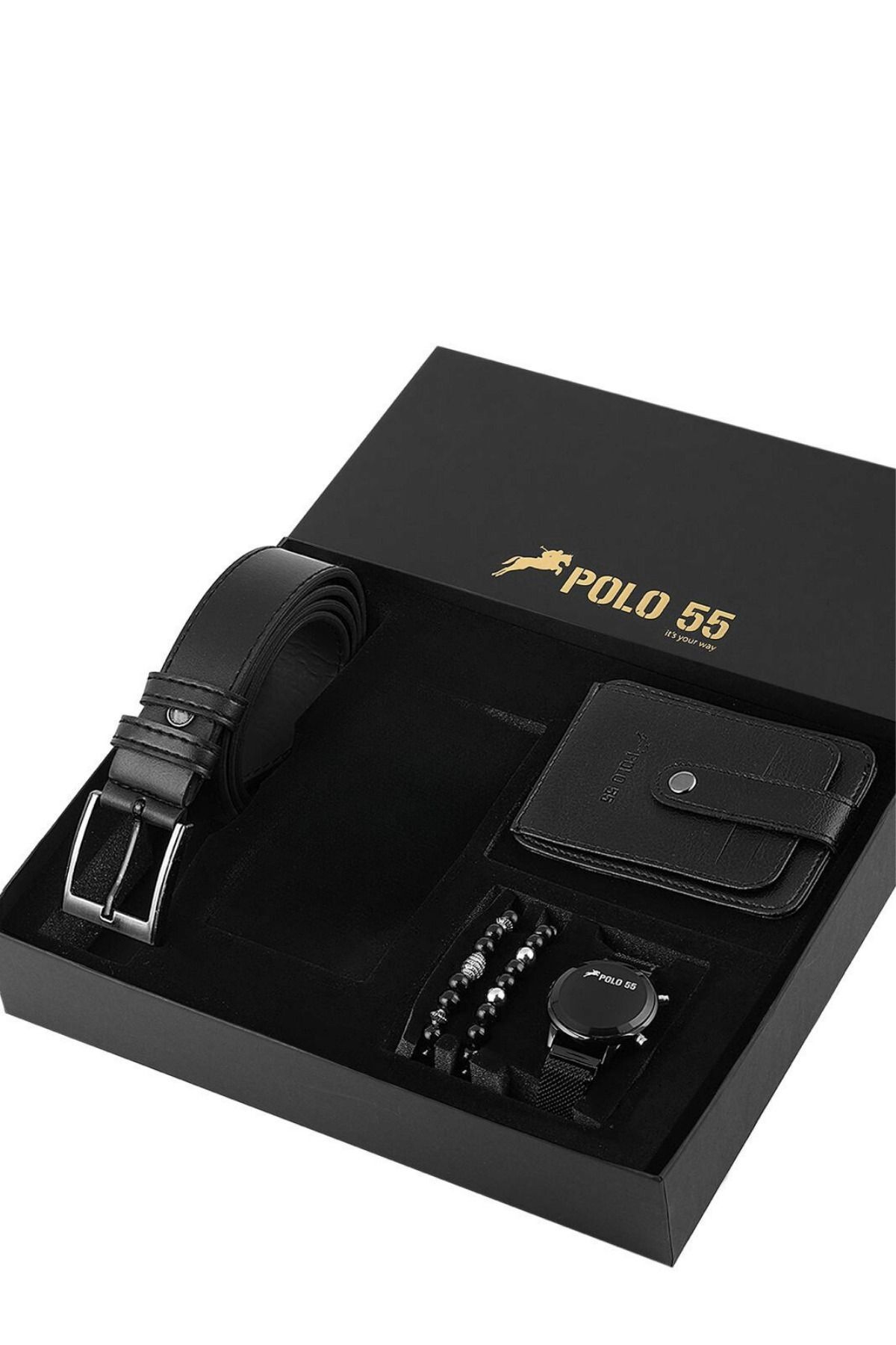 Özel Kutusunda Erkek Saat, Kemer, Cüzdan, Bileklik Seti