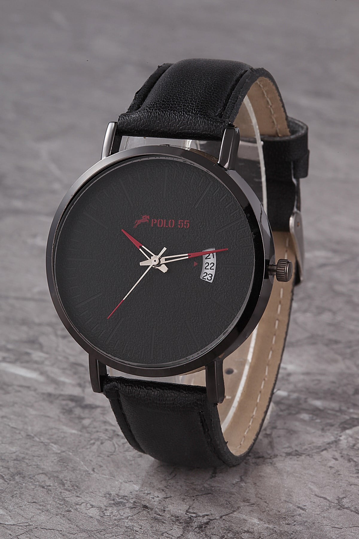 PLEK019R03 ERKEK KIRMIZI ÇİZGİLİ BASIC KADRAN DERİ KORDON KOL SAATİ