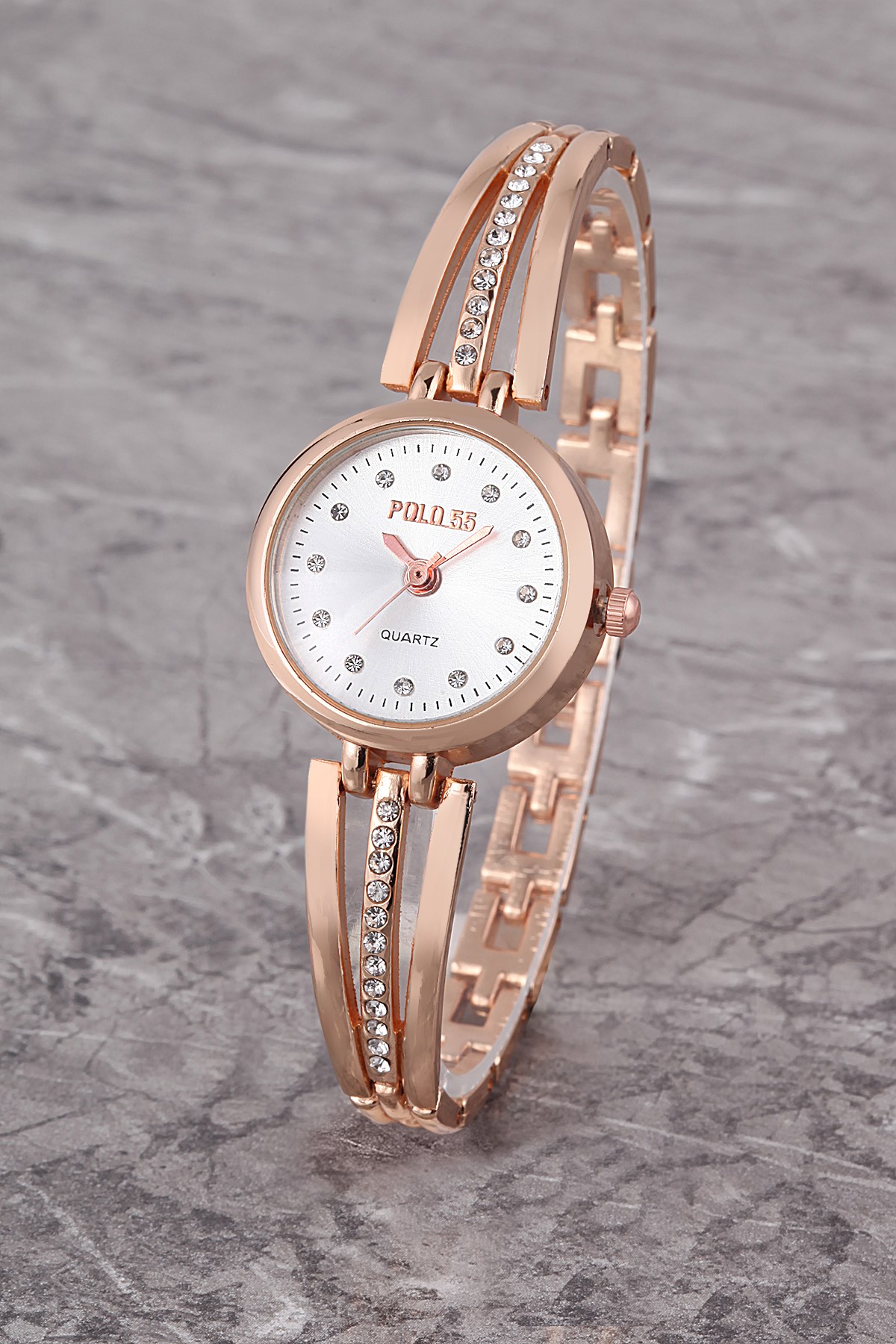 PLKM003R01 Taşlı Basit Kadran,Bilezik Modeli,Kadın ROSE Kol Saati