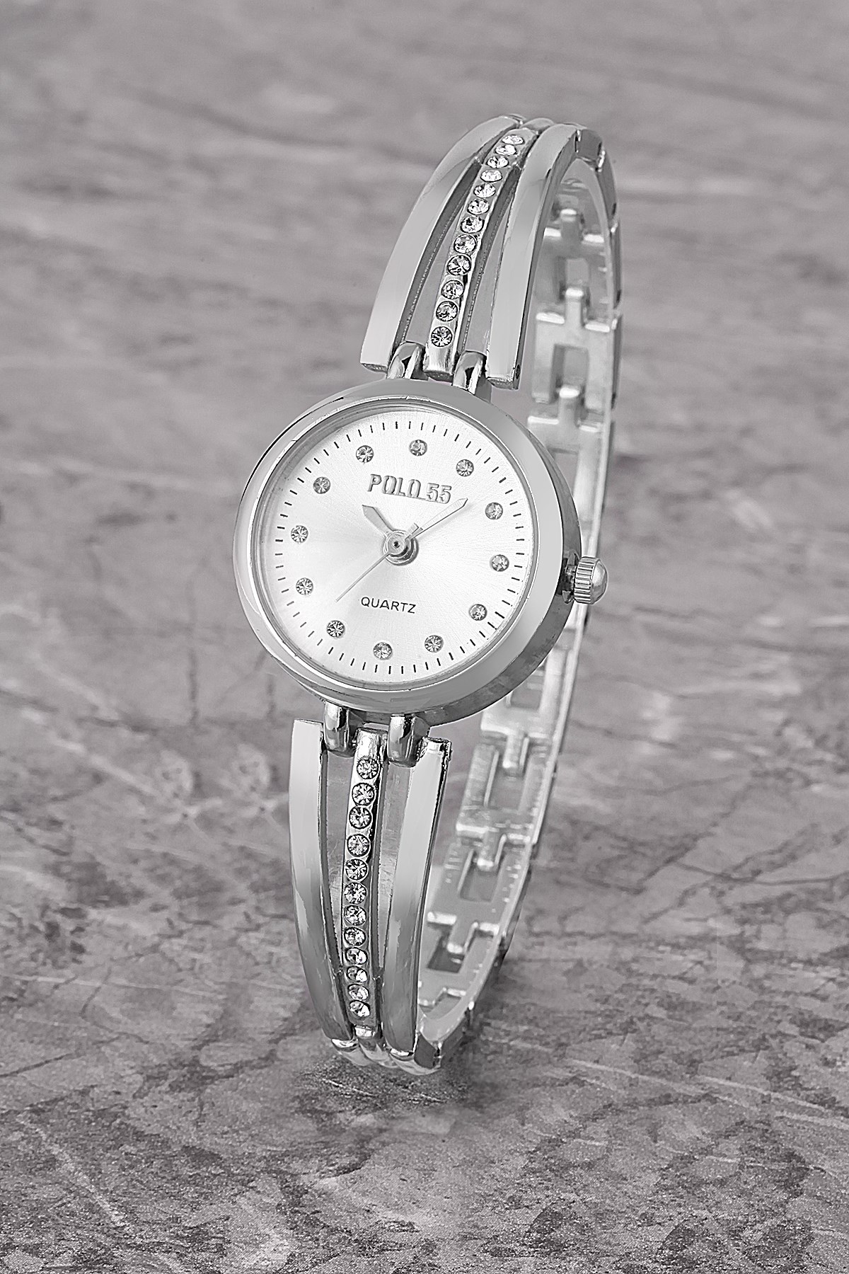 PLKM003R04 Taşlı Basit Kadran,Bilezik Modeli,Kadın GÜMÜŞ Kol Saati