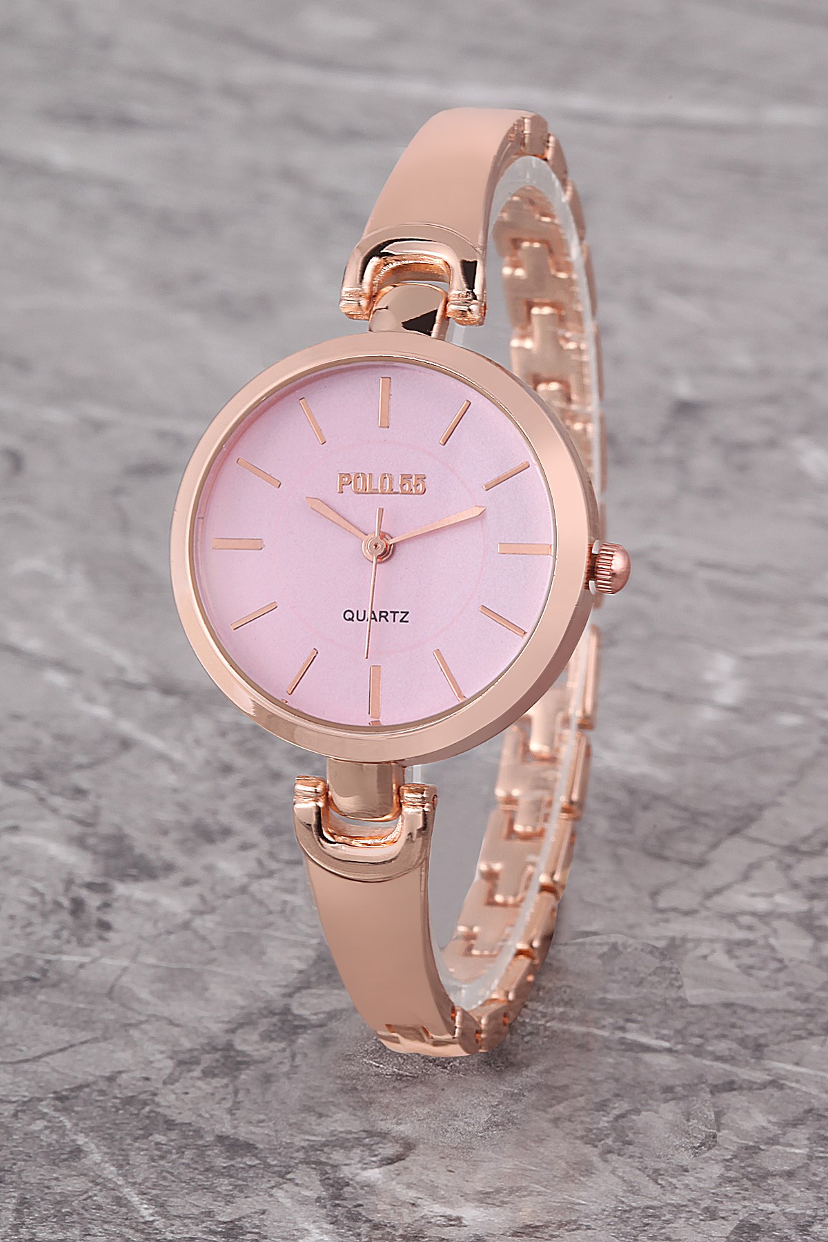 PLKM004R03 Çizgili Numaralı, Bilezik Model,Kadın PEMBE Kol Saati