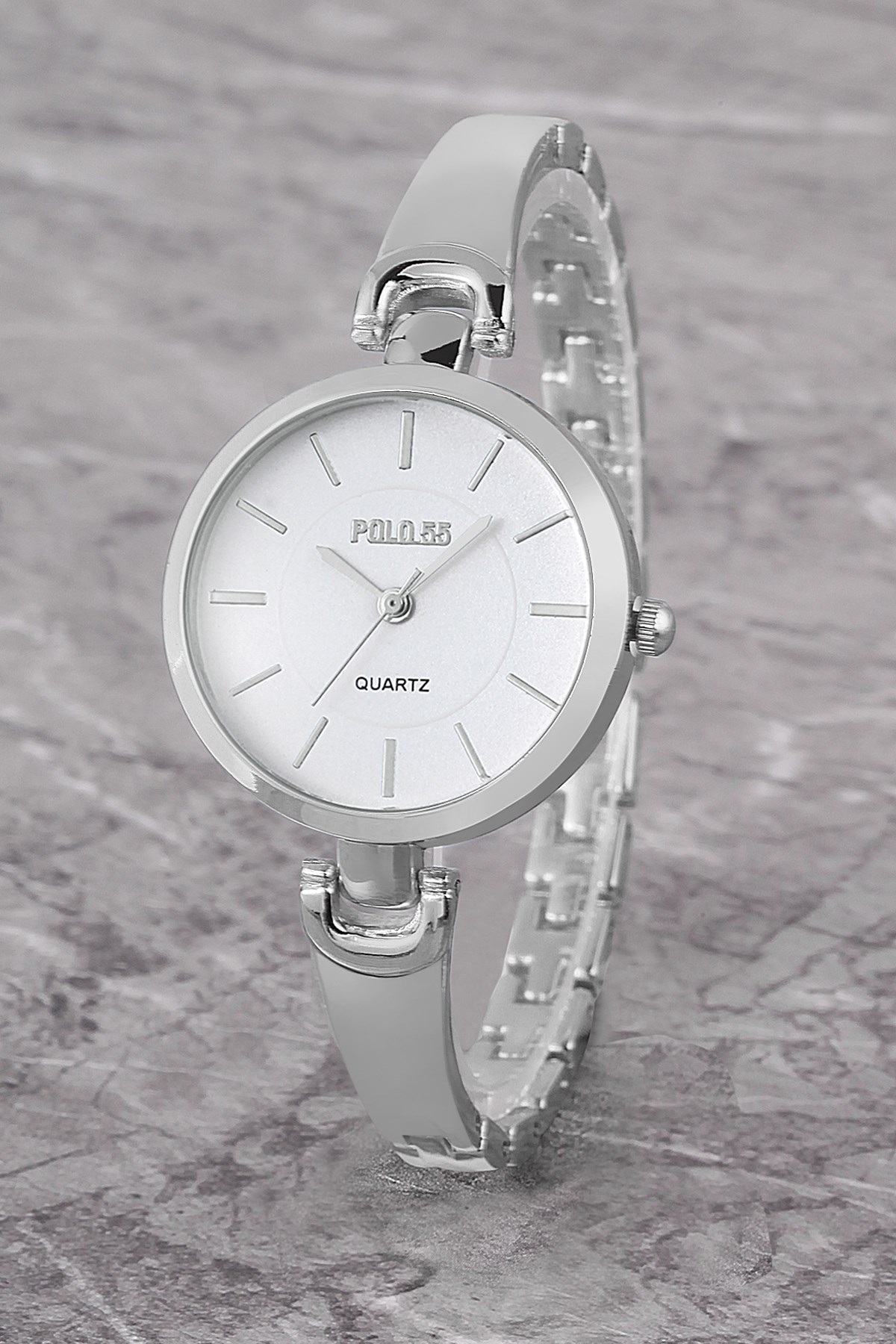 PLKM004R05 Çizgili Numaralı, Bilezik Model,Kadın GÜMÜŞ Kol Saati