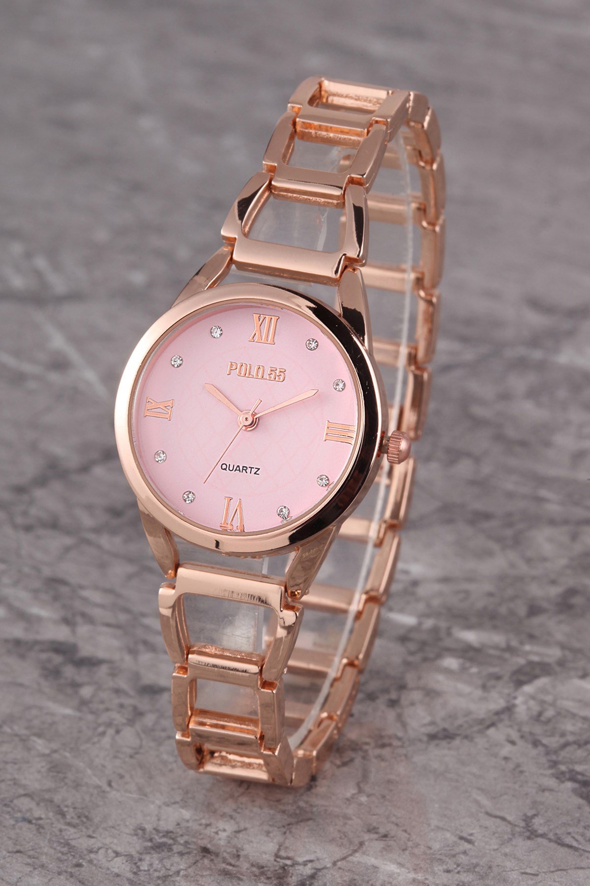 PLKM006R04 KADIN SAAT ROMA RAKAMLI TAŞ DETAYLI KADRAN METAL KORDON