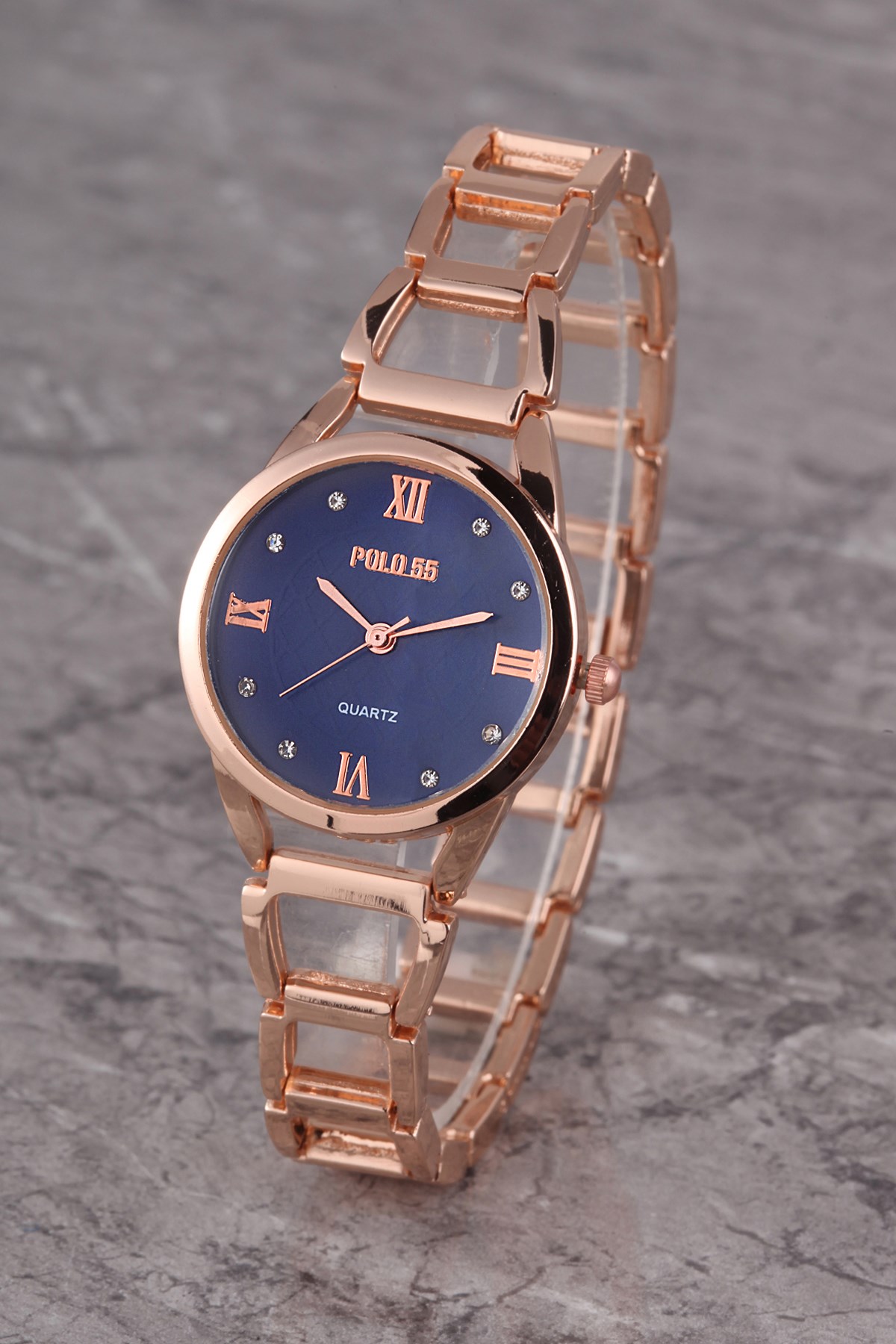 PLKM006R05 KADIN SAAT ROMA RAKAMLI TAŞ DETAYLI KADRAN METAL KORDON