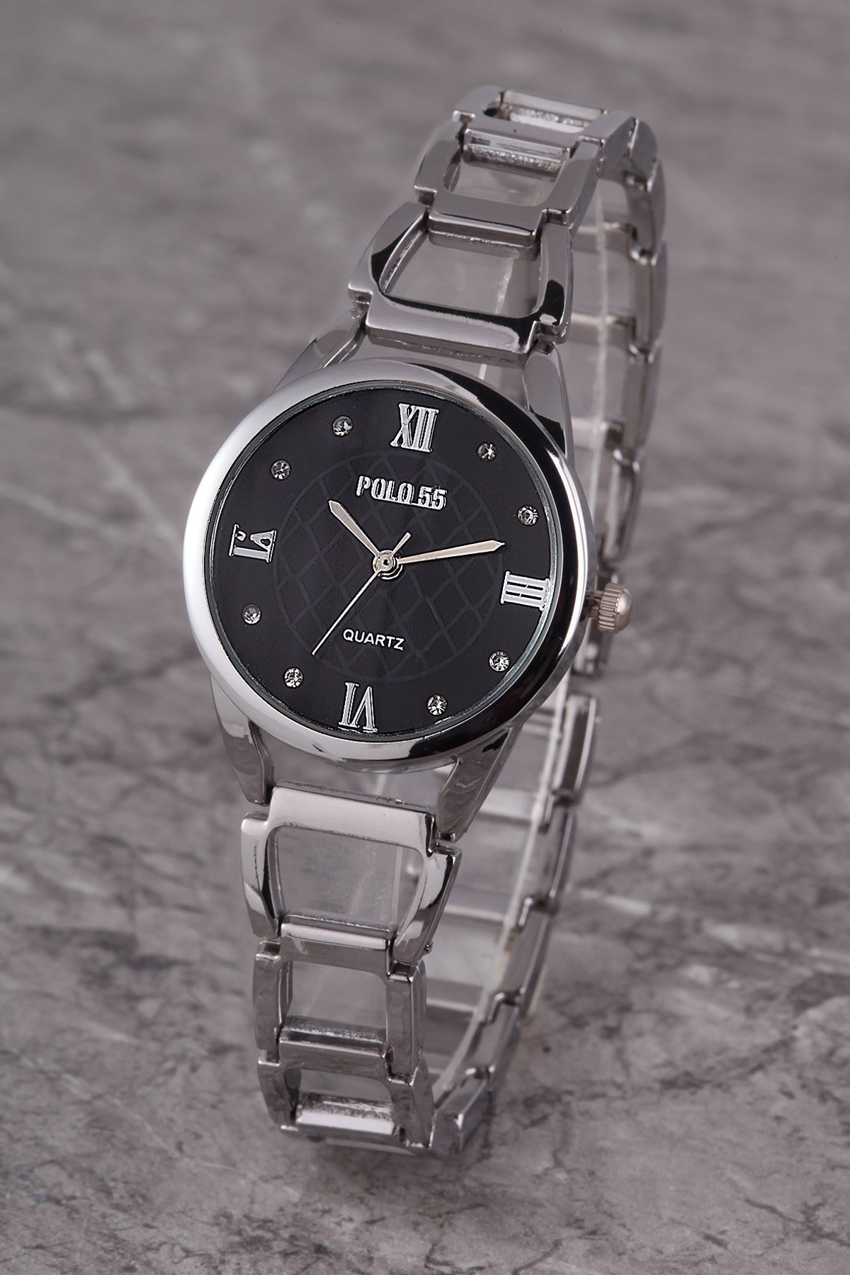 PLKM006R06 KADIN SAAT ROMA RAKAMLI TAŞ DETAYLI KADRAN METAL KORDON