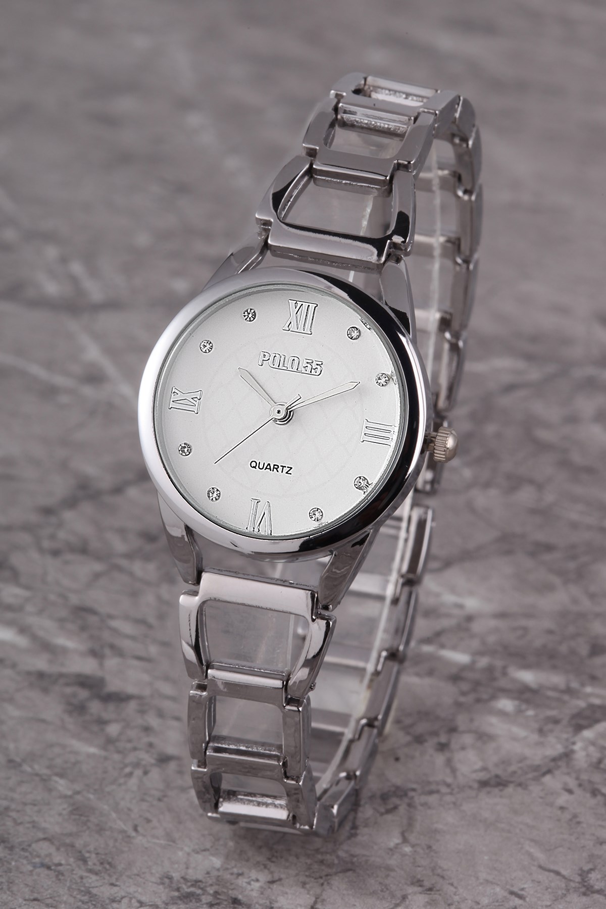 PLKM006R07 KADIN SAAT ROMA RAKAMLI TAŞ DETAYLI KADRAN METAL KORDON