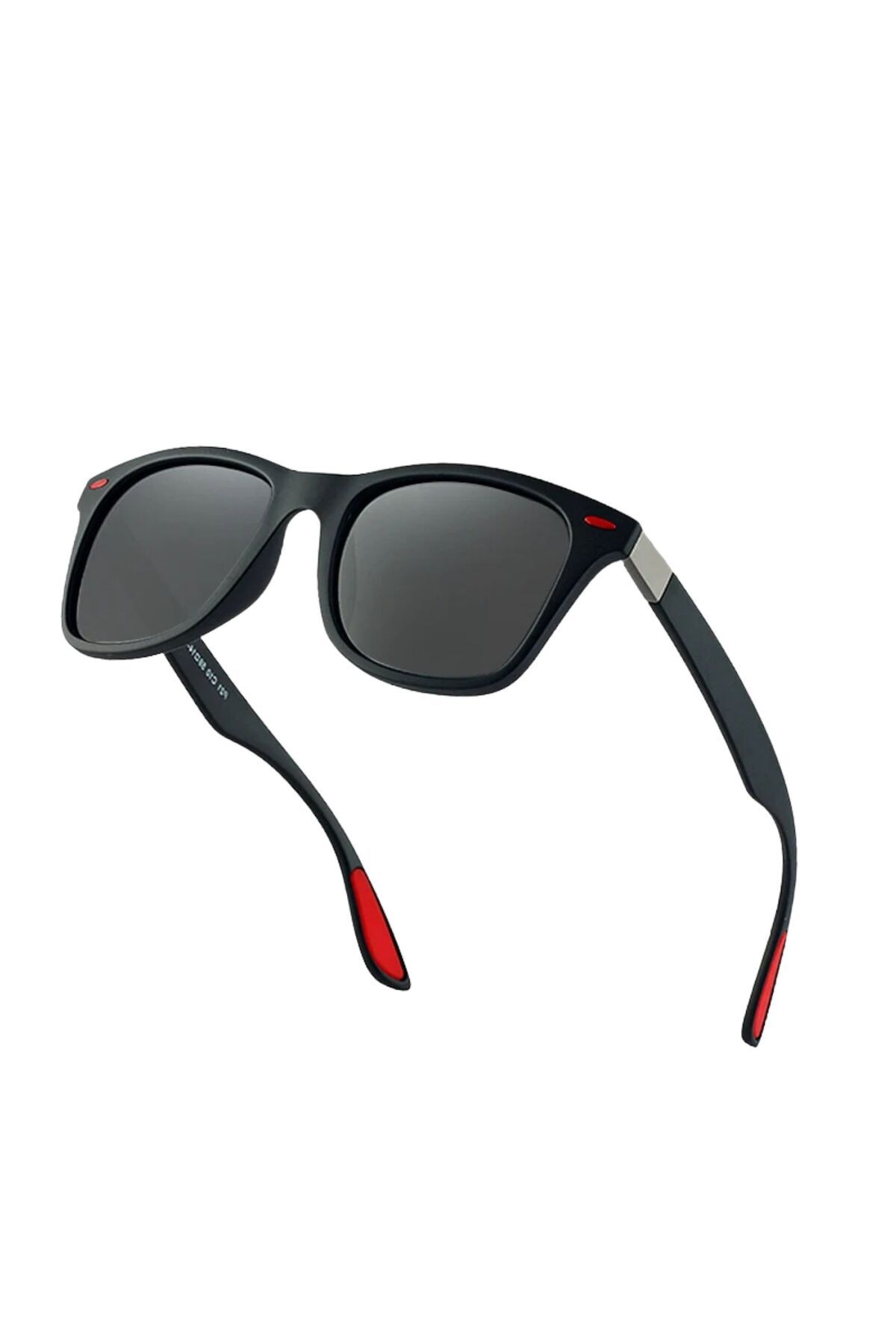 Polarize Lens Kırmızı Detaylı Siyah Wayfarer Erkek Güneş Gözlüğü