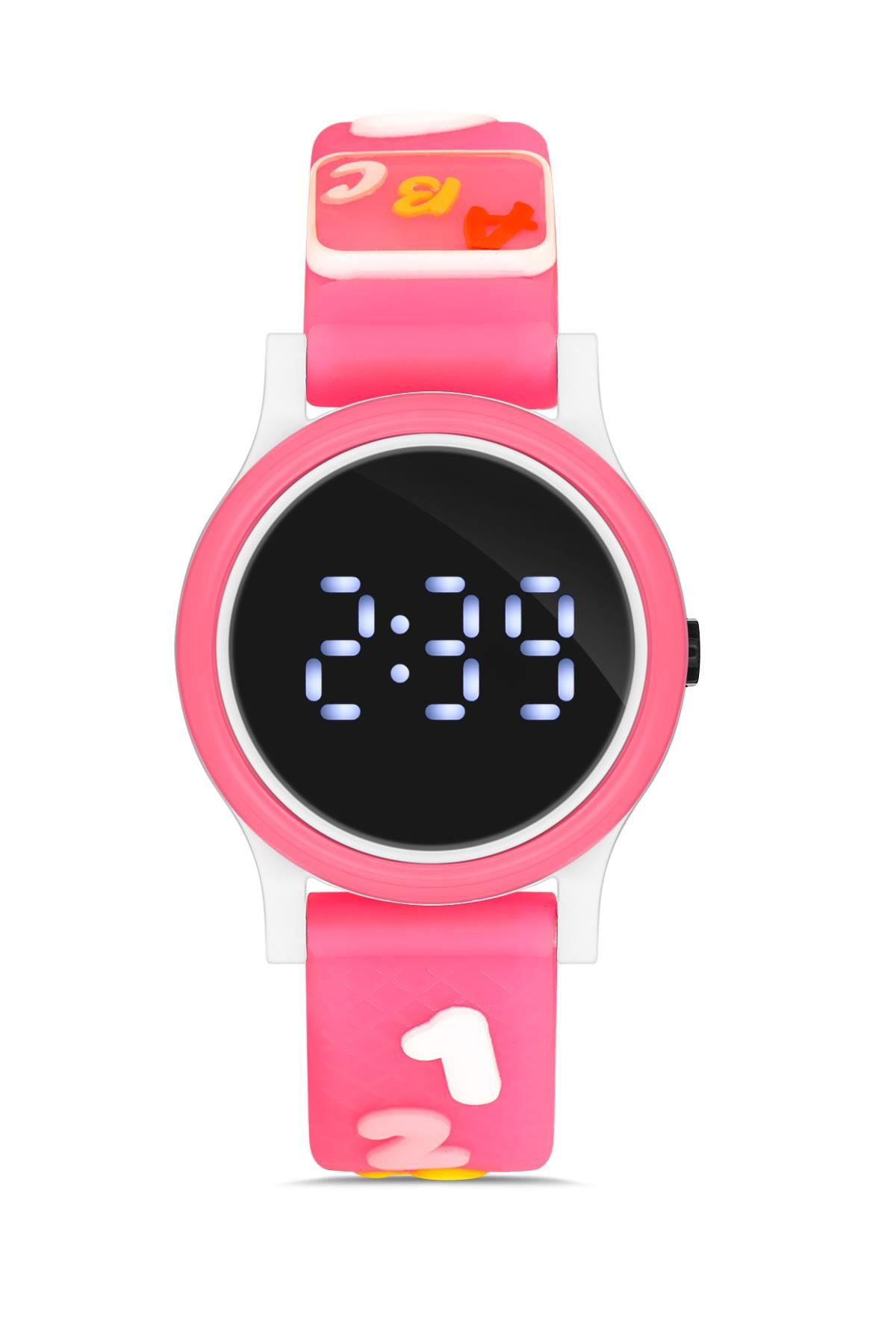 Polo55 Fuşya Renkli Figürlü Kordon Dijital Çocuk Kol Saati