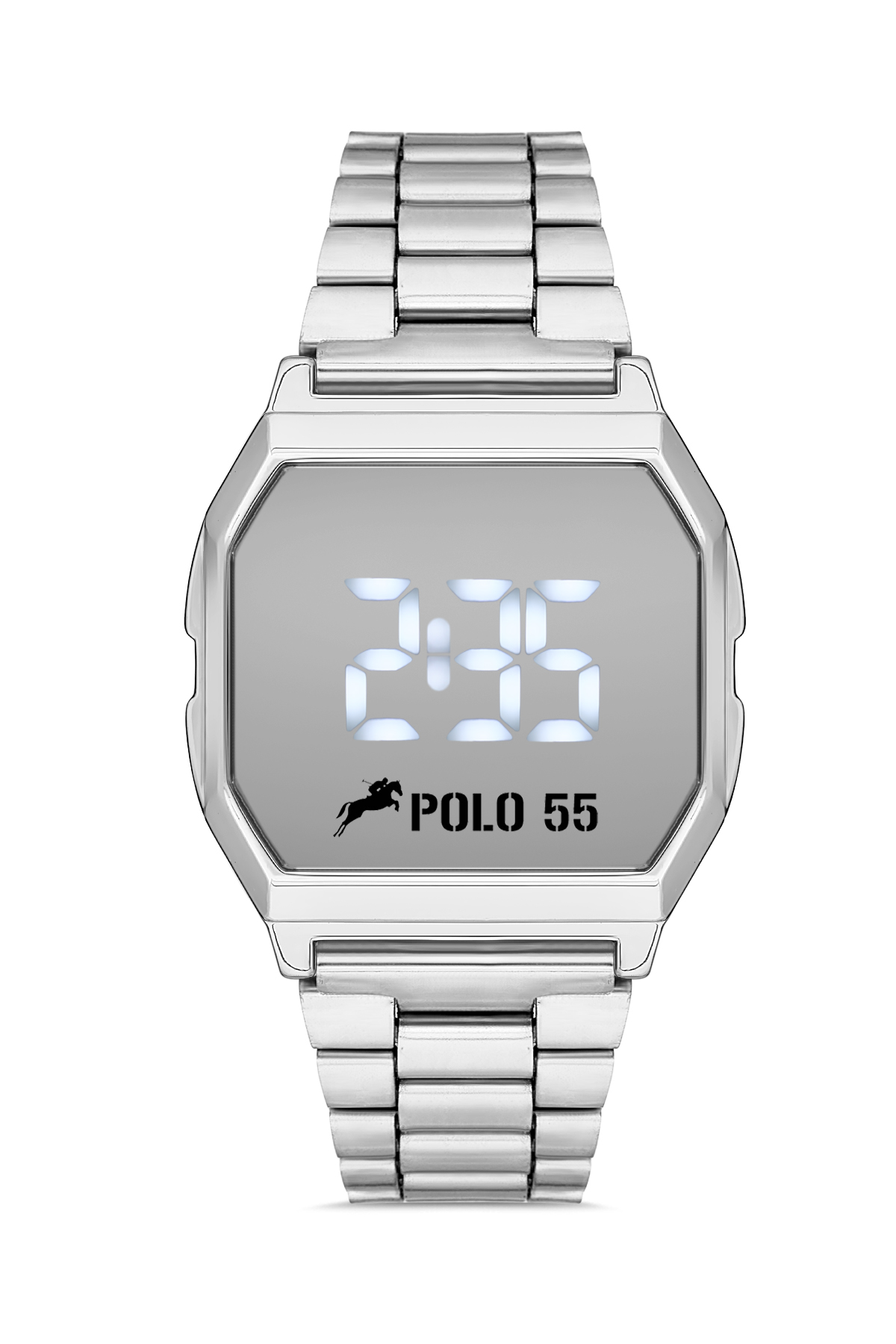 POLO55 Gümüş Zamansız Tasarım Dokunmatik Dijital Metal Kordon Retro Kadın Kol Saati
