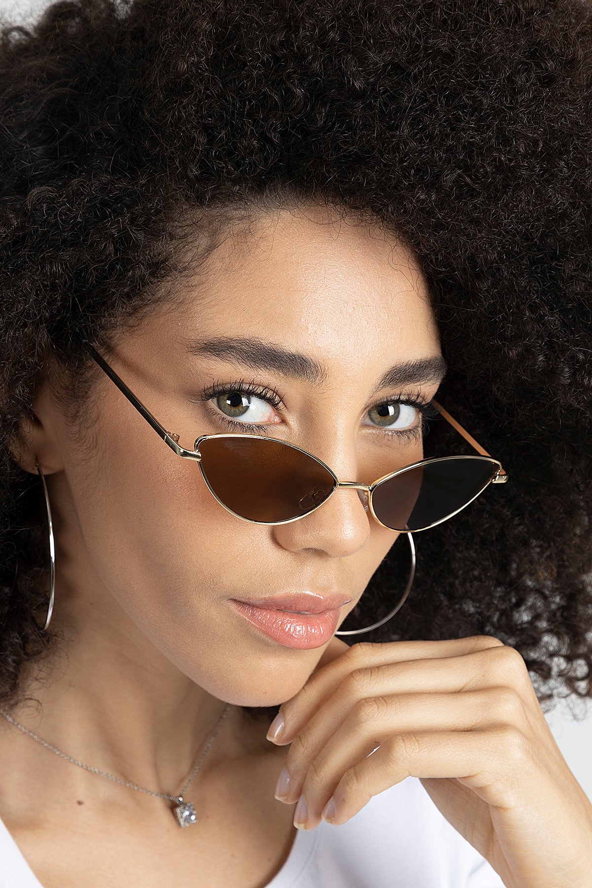 POLO55 Kahverengi Camlı Metal Çerçeveli Küçük Cat Eye Kadın Güneş Gözlüğü