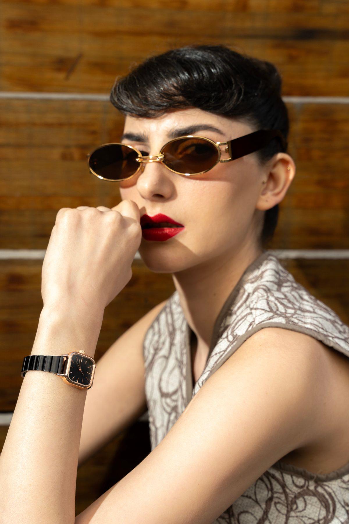 POLO55 Kahverengi Oval Camlı Vintage Model Kadın Güneş Gözlüğü