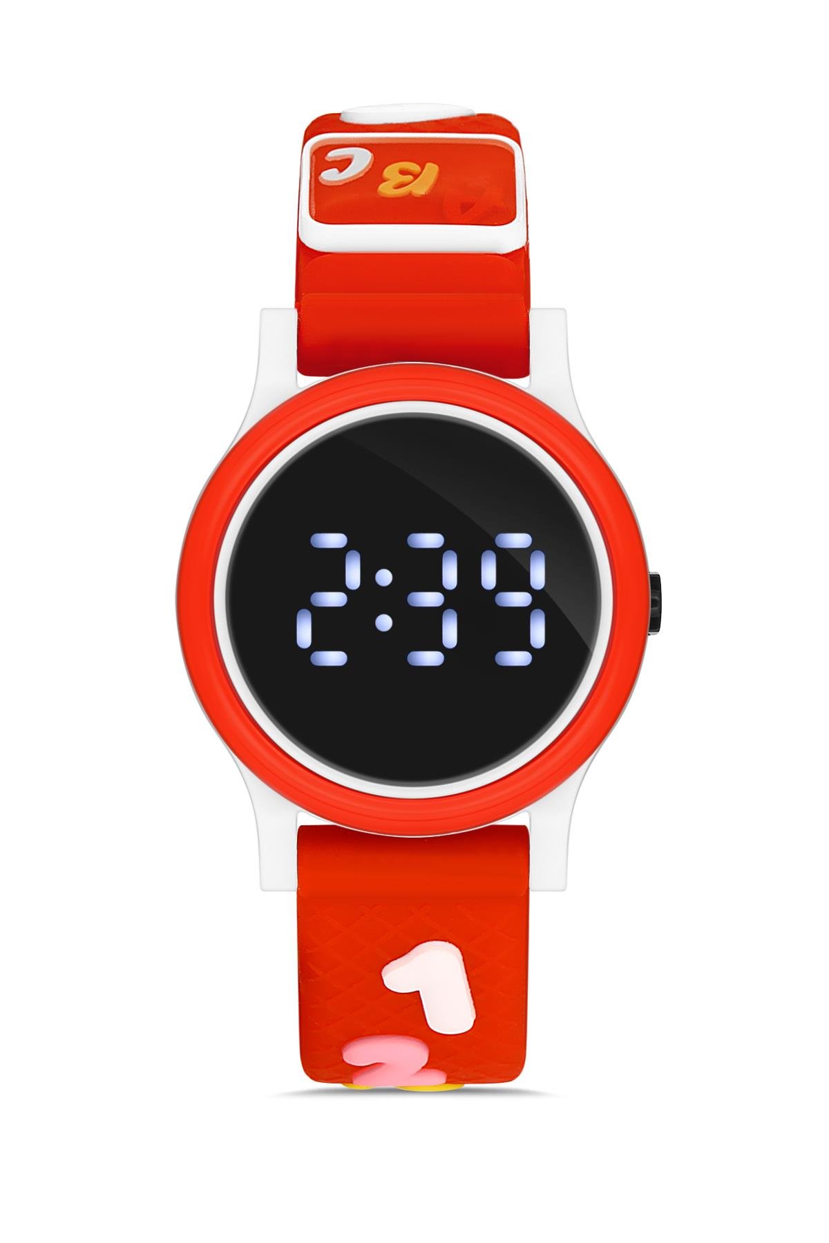 Polo55 Kırmızı Renkli Figürlü Kordon Dijital Çocuk Kol Saati