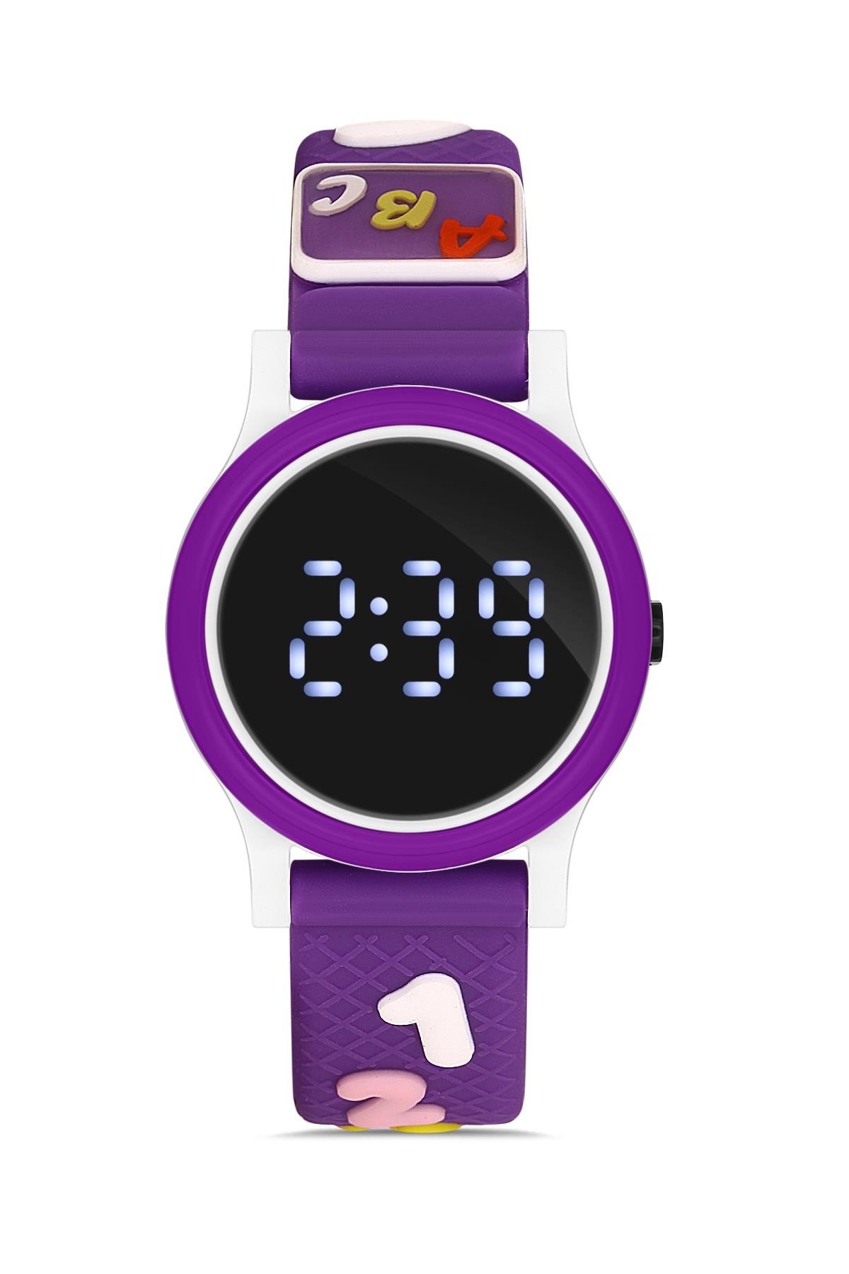 Polo55 Mor Renkli Figürlü Kordon Dijital Çocuk Kol Saati