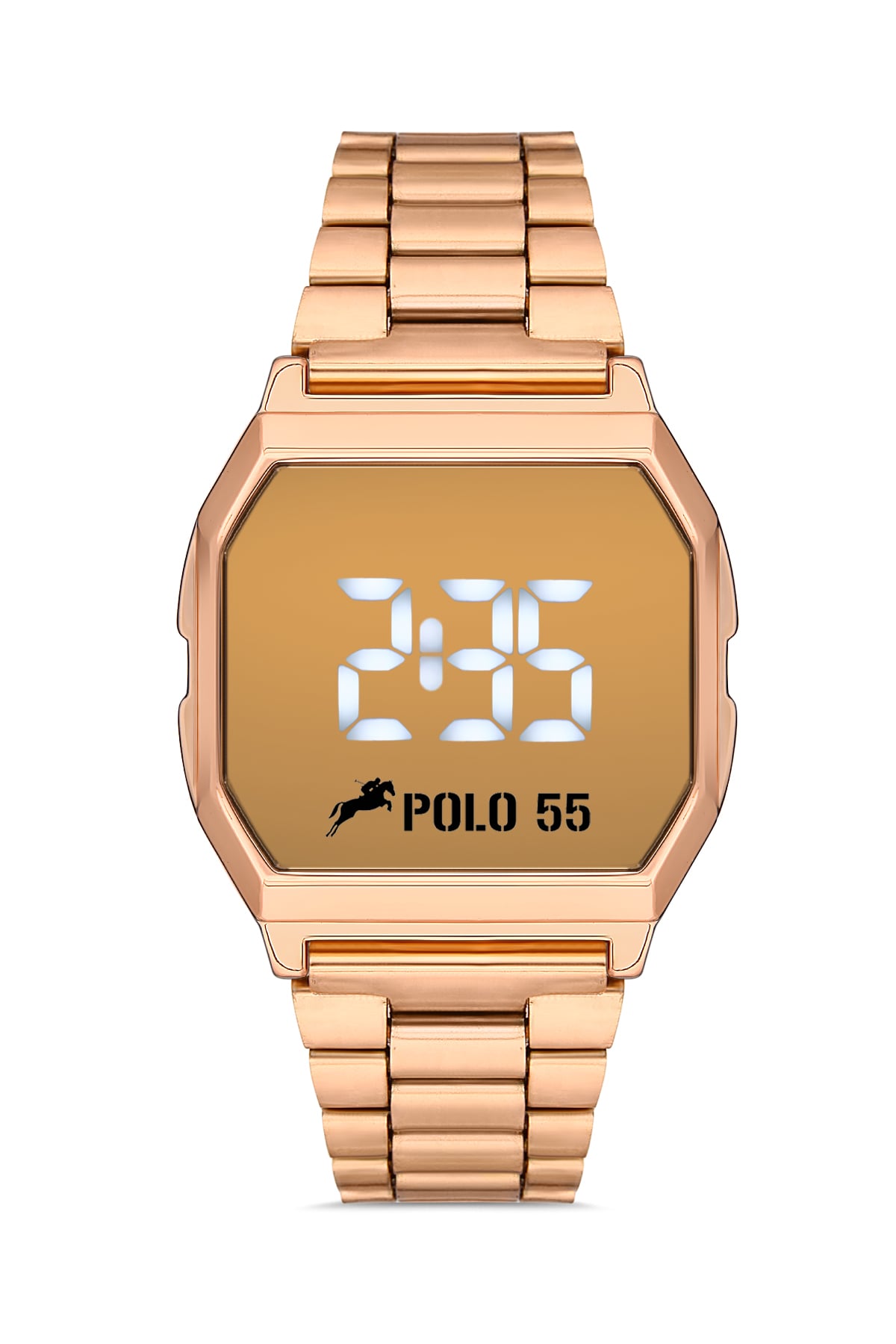 POLO55 Rose-Gold Zamansız Tasarım Dokunmatik Dijital Metal Kordon Retro Kadın Kol Saati